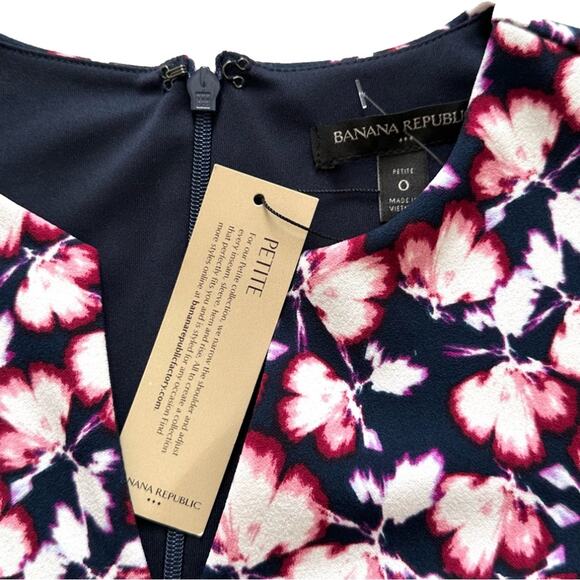 Banana Republic Dress Navy Pink White Floral Cap Sleeve Sheath Size 0 Petite NEW - Picture 2 of 12
